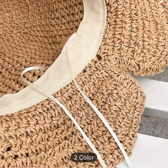 Women's Sun Hat With Bow, Summer StrawHat, Wide Brim With Elegant Beach Headwear - Picture 3 of 4